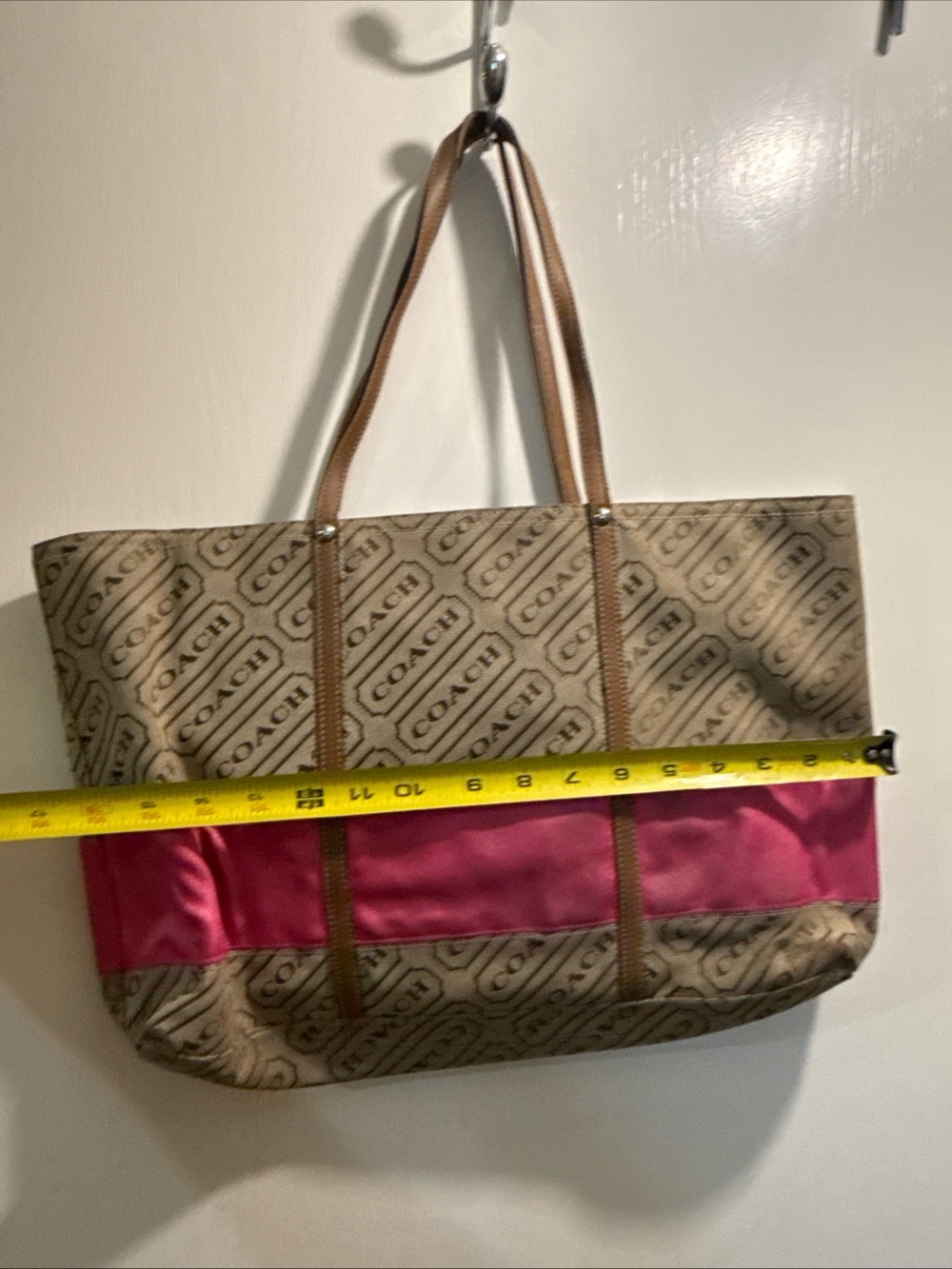 Coach Brown Logo Tote with Pink Accent Stripe - Picture 13 of 14